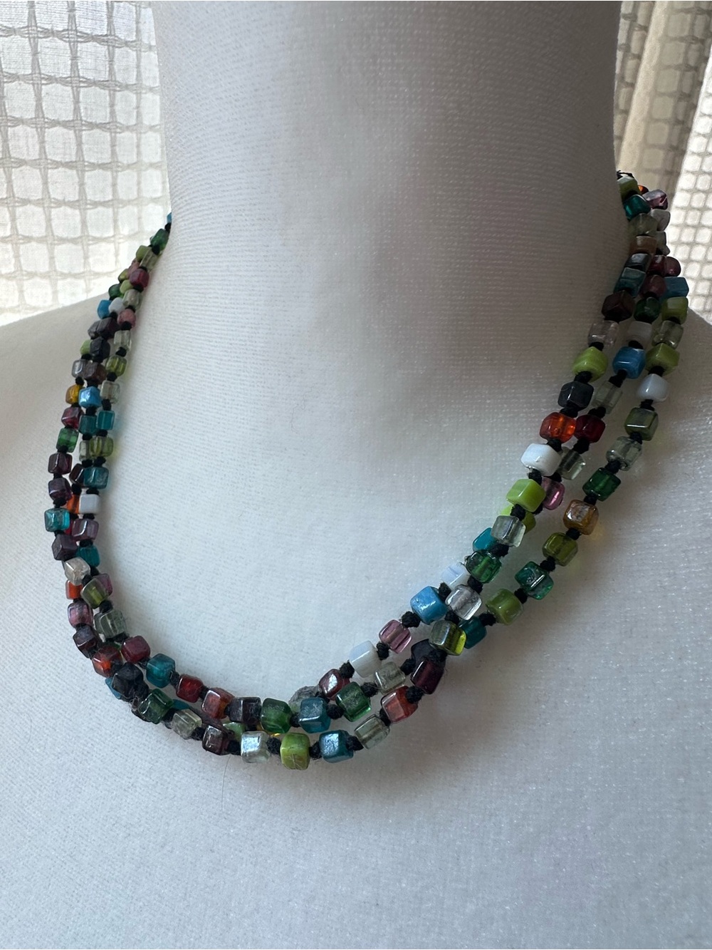 Multicolor Glass Bead Triple-Strand Necklace